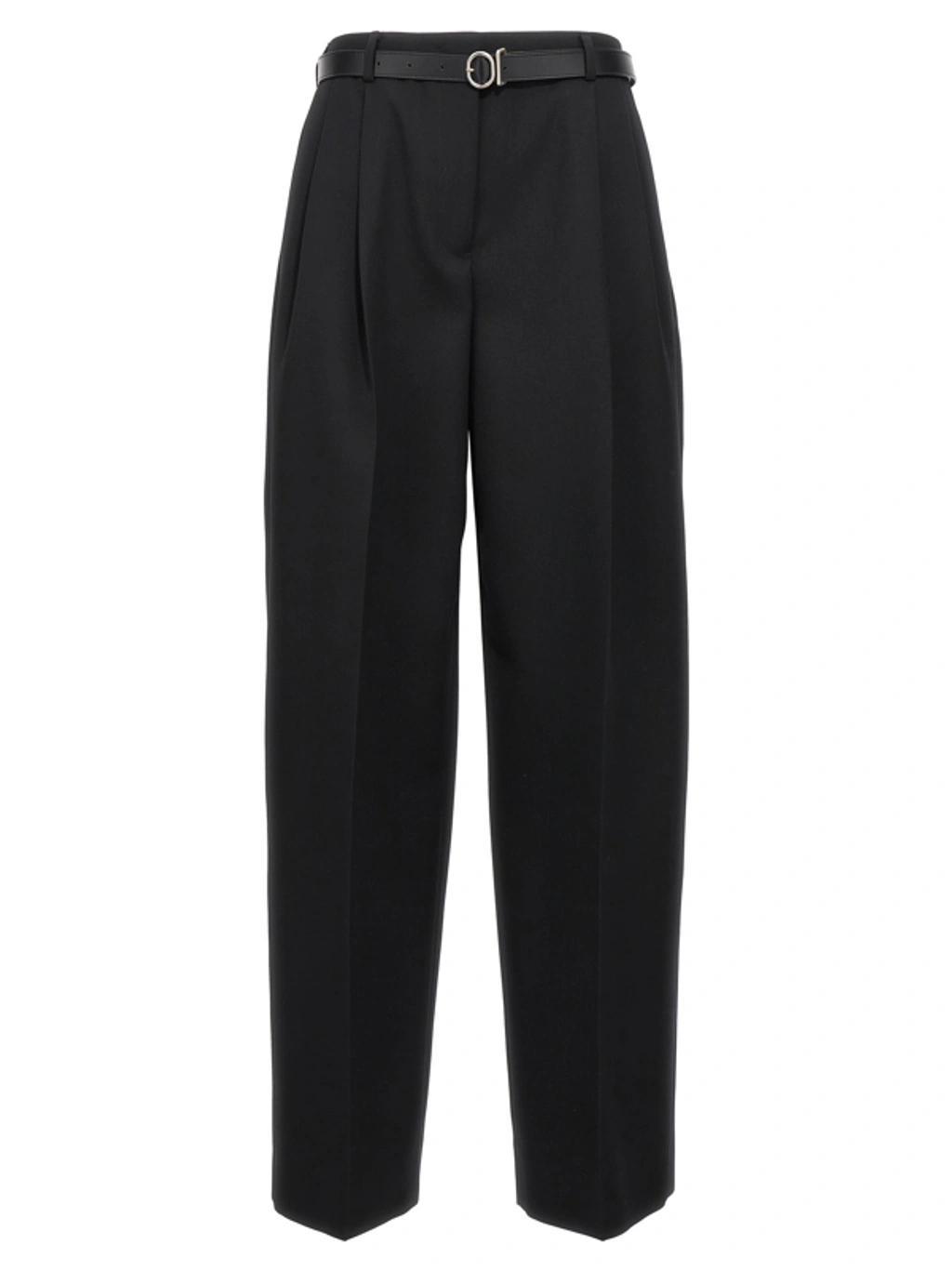 JIL SANDER Wide-leg Mid-rise Cotton-blend Trousers In Black Product Image