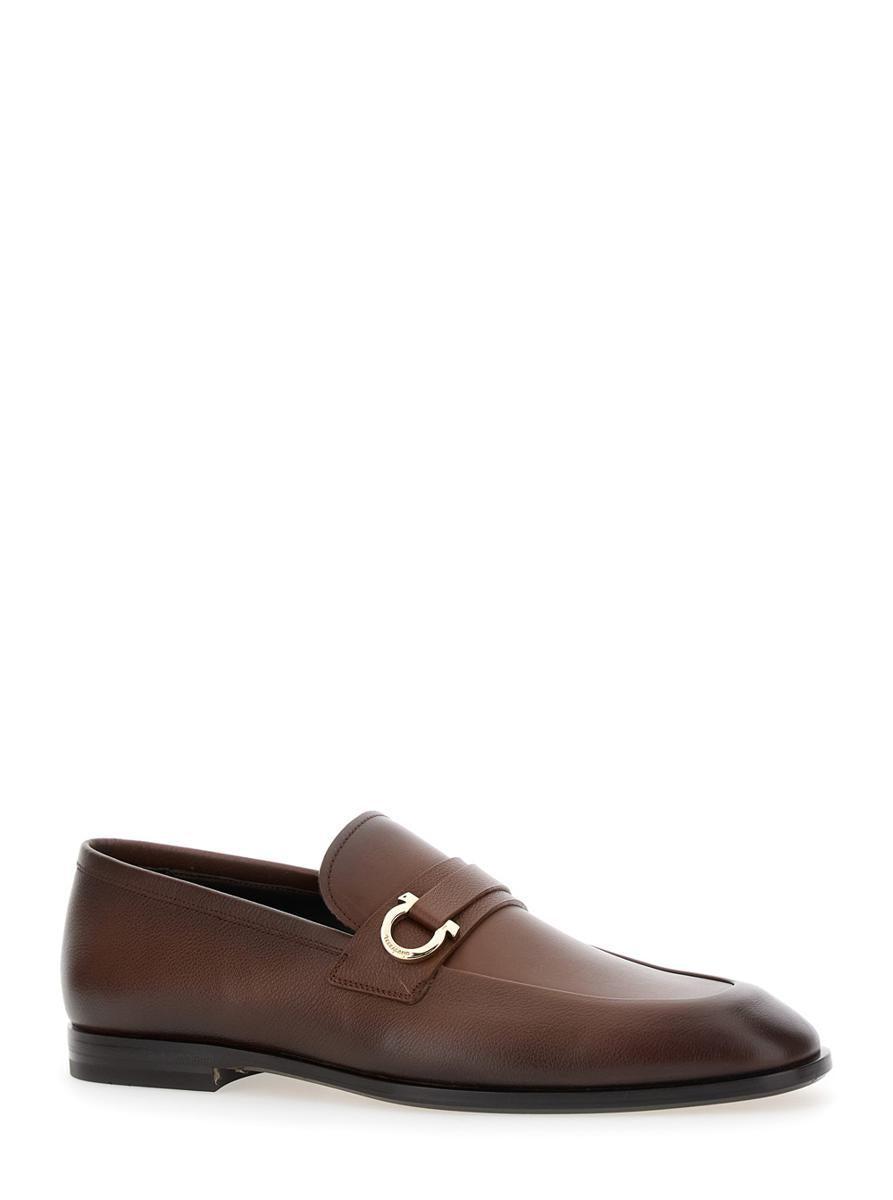 FERRAGAMO 'florio' Brown Loafers With Single Gancini On The Side Product Image
