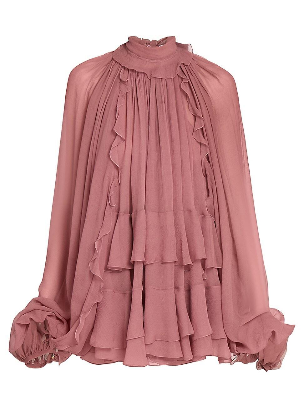 Womens Ruffled Silk Minidress Product Image