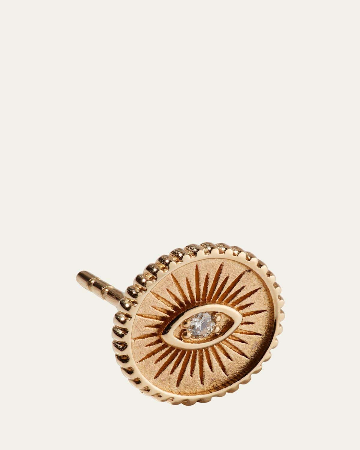 14k Diamond Evil Eye Coin Stud Earring, Single Product Image