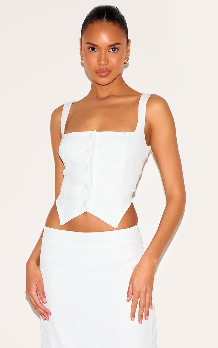 Premium White Woven Square Neck Cropped Vest Product Image