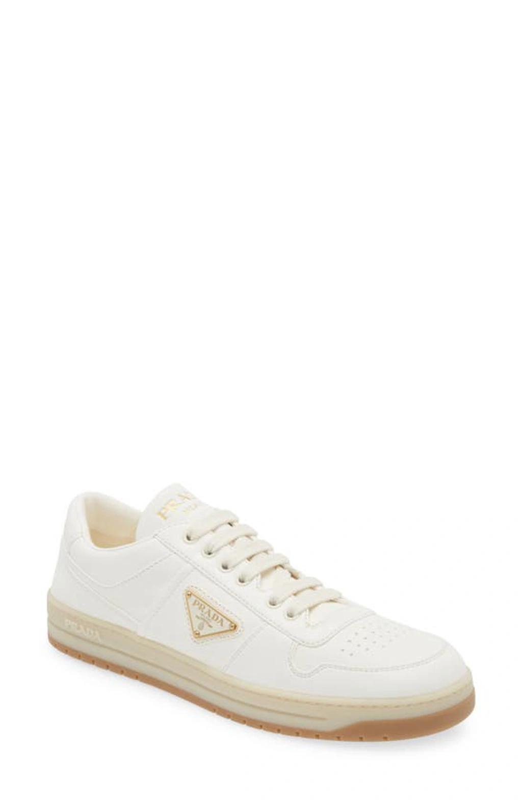 PRADA Leather Low-top Sneakers In Ivory Product Image