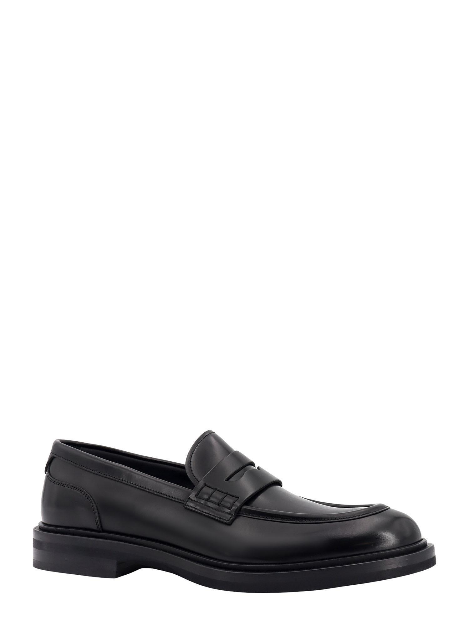DOLCE & GABBANA Black Leather Flat Slip On Loafers Shoes Product Image