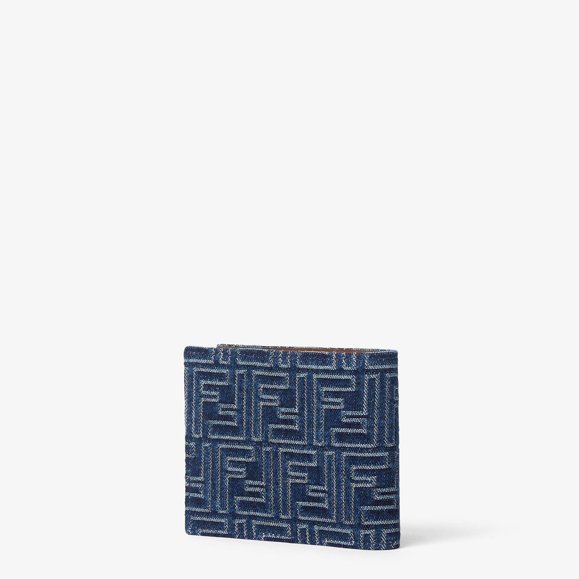 FF WalletBrown leather and blue denim-effect FF Jacquard bi-fold wallet Product Image