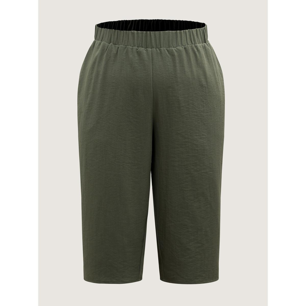 Plus Size Stretchy Waist Straight-Leg Capri Pants Women ArmyGreen Resort Straight Leg Mid Rise Vacation Pants BloomChic 22-24/3X Product Image