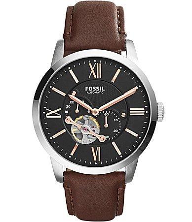 Fossil Mens Townsman Mechanical Automatic Brown Leather Strap Watch Product Image