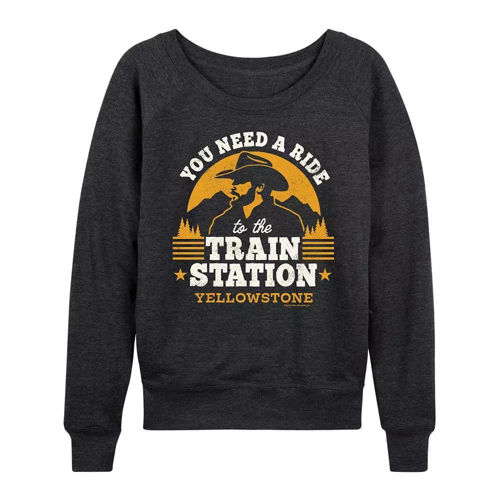 Womens Yellowstone To The Train Station French Terry Long Sleeve Tee, Girls Heather Grey Product Image