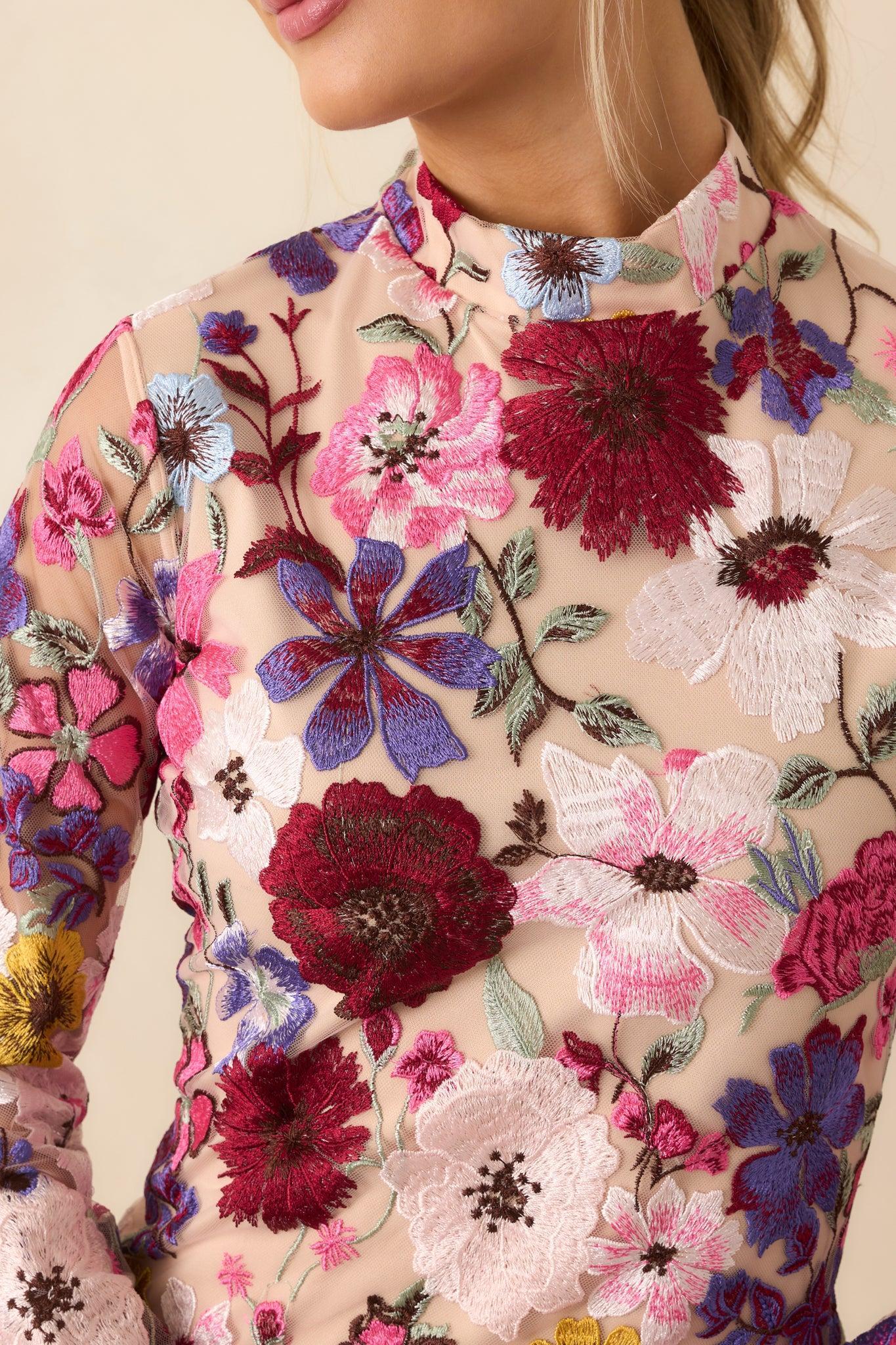 Petals Of Time Fuchsia Multi Floral Mini Dress Product Image
