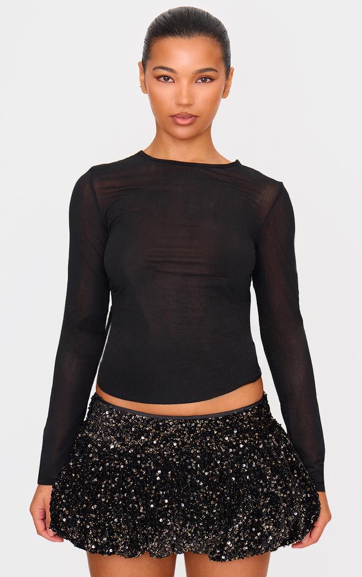 Black Velvet Mixed Sequin Mini Puffball Skirt Product Image