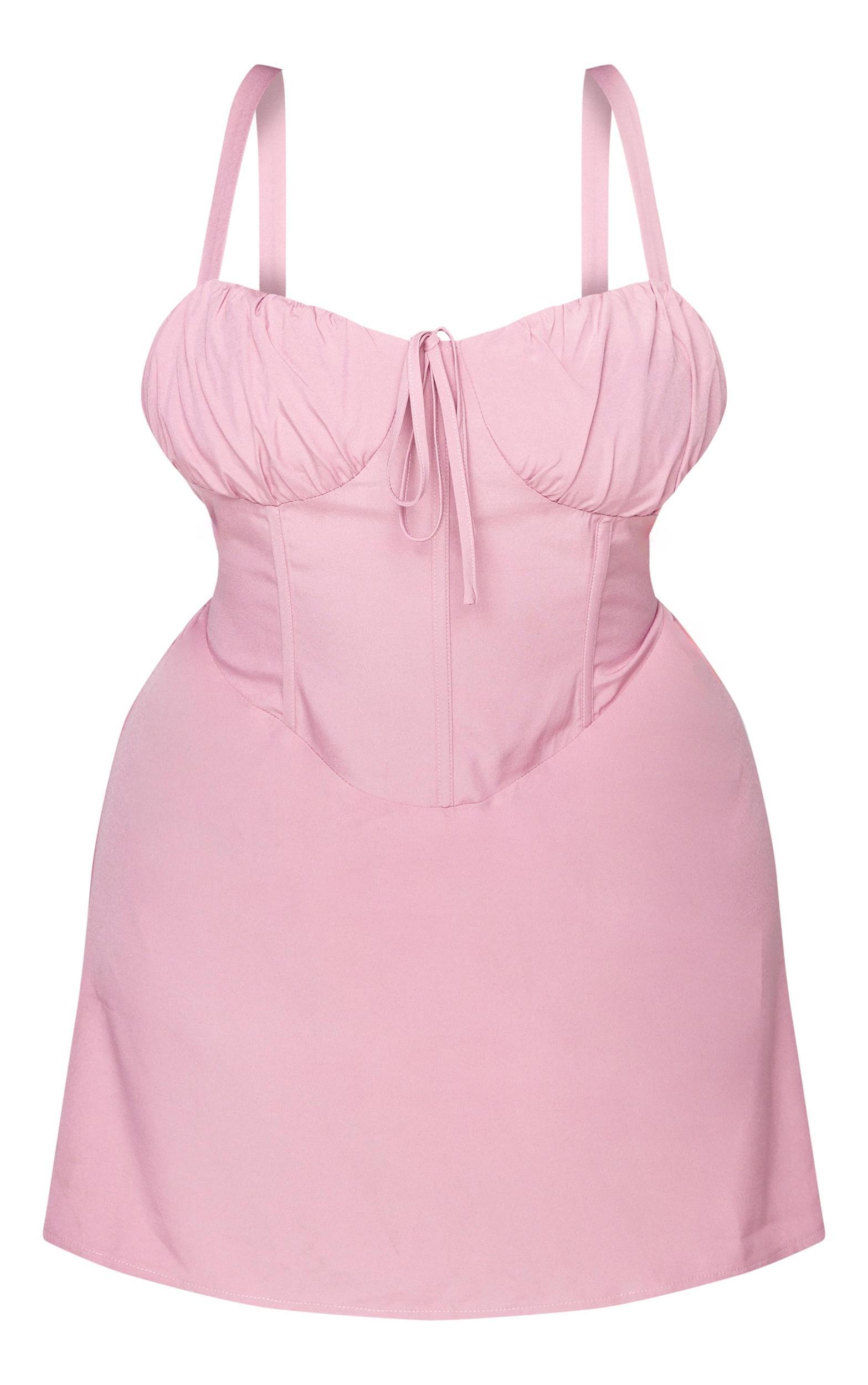 Plus Mauve Tie Front Boned Corset Mini Dress Product Image