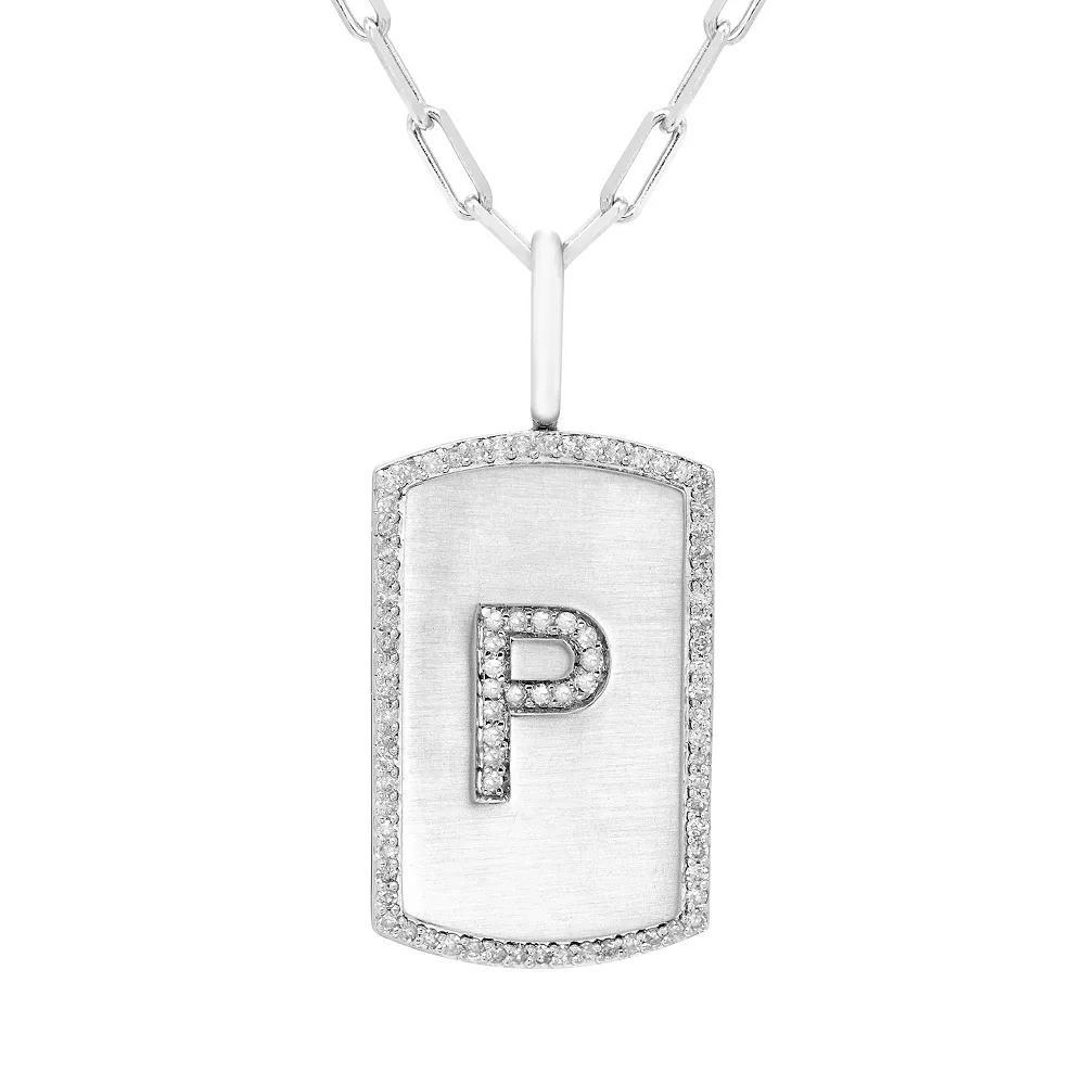 It's Personal Initial Sterling Silver & 1/4 Carat T.W. Diamond Dog Tag Necklace, Women's, Size: 20", Sterling Z Product Image