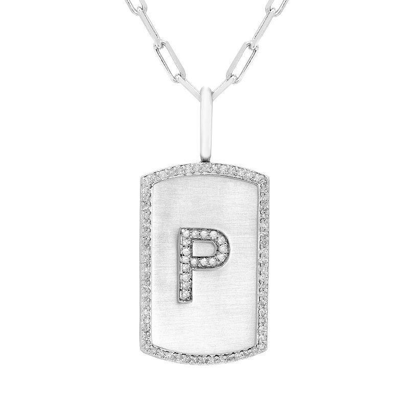 It's Personal Initial Sterling Silver & 1/4 Carat T.W. Diamond Dog Tag Necklace, Women's, Size: 20", Sterling Z Product Image