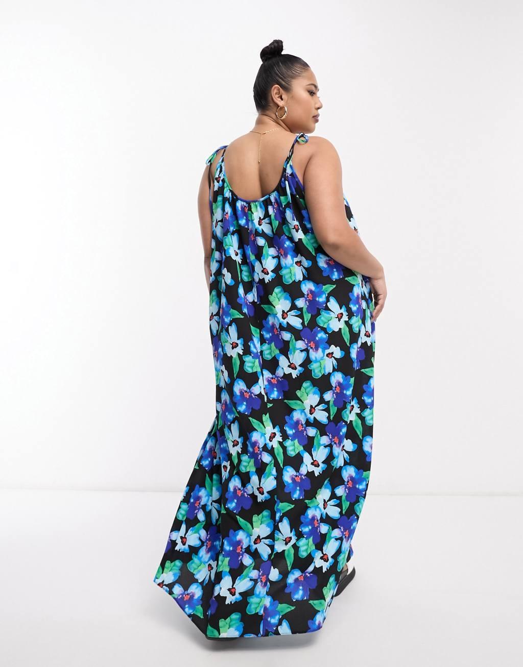 ASOS DESIGN Curve tie strap detail trapeze maxi slip dress Product Image