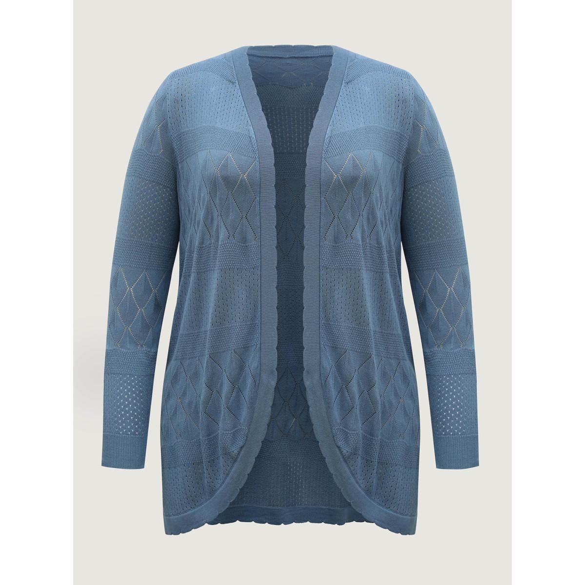 Plus Size Textured Arc Hem Front-Open Lightweight Cardigan Aegean Women Loose Long Sleeve Everyday-Casual Cardigans BloomChic 30/6X Product Image