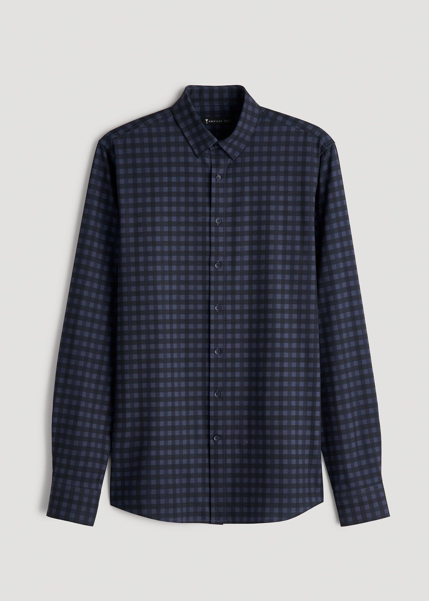 Traveler Stretch Dress Shirt for Tall Men in Deep Violet Gingham Product Image