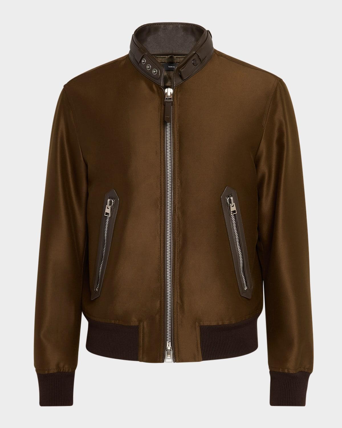 Mens Wool and Silk Leather-Collar Biker Jacket Product Image