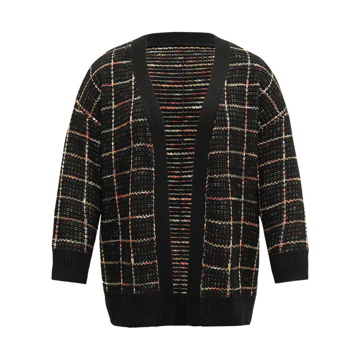 Plus Size Heather Plaid Elastic Cuffs Cardigan Multicolor Women Casual Loose Long Sleeve Festival-Christmas Cardigans BloomChic 12/L Product Image