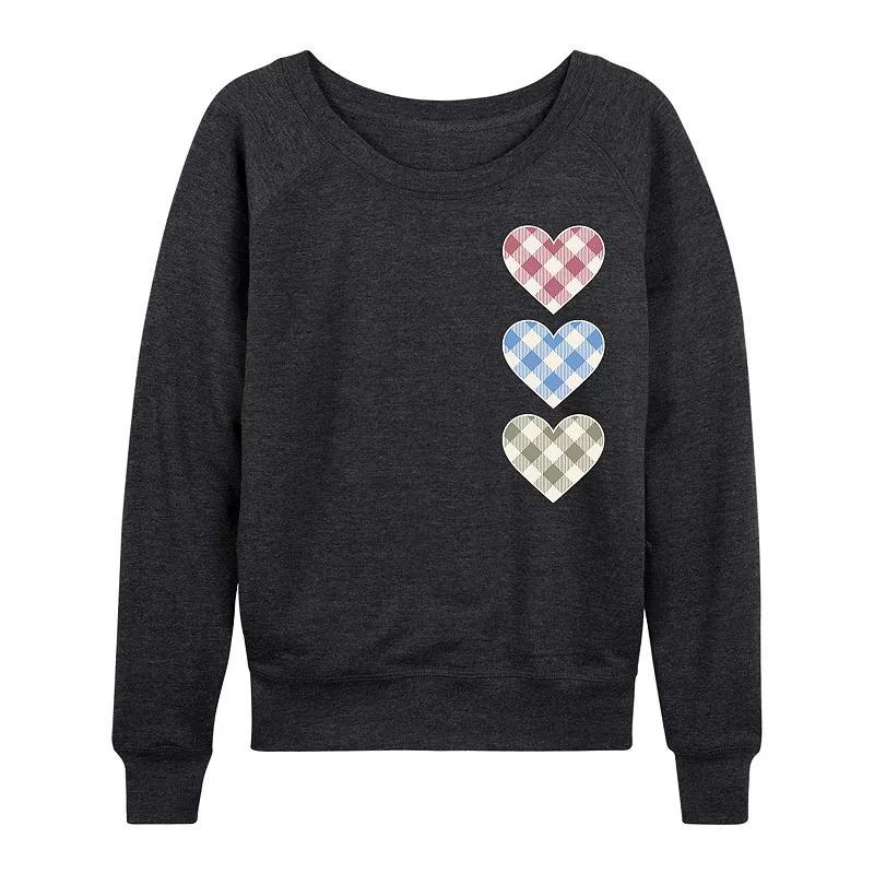 Women's Gingham Hearts French Terry Long Sleeve Tee, Size: XL, Heather Grey Product Image