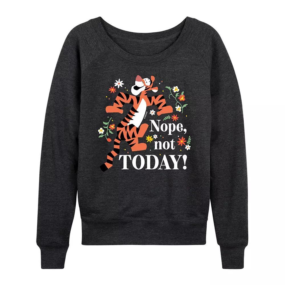 Disneys Winnie the Pooh Tigger Womens Nope Not Today French Terry Long Sleeve Tee, Girls Heather Grey Product Image