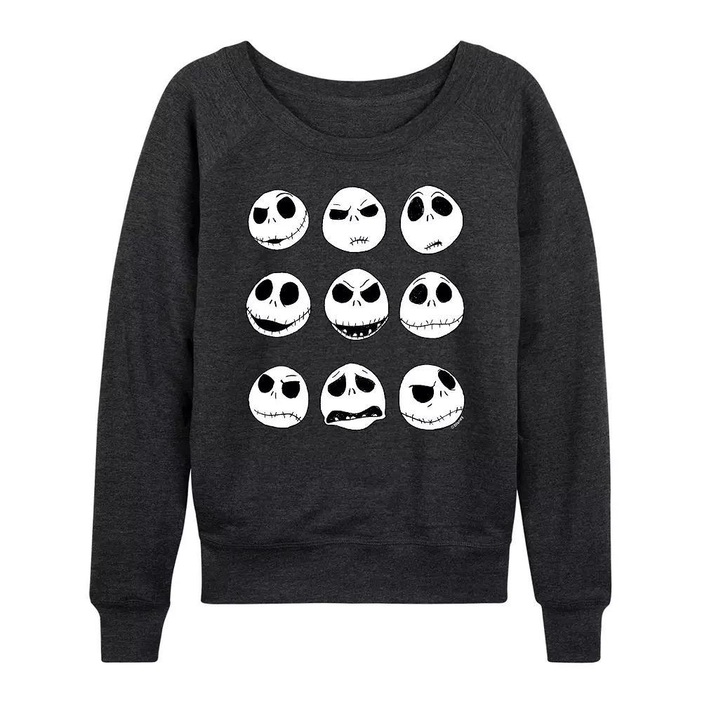 Disneys Nightmare Before Christmas Jack Womens Faces French Terry Long Sleeve Tee Heather Grey Product Image