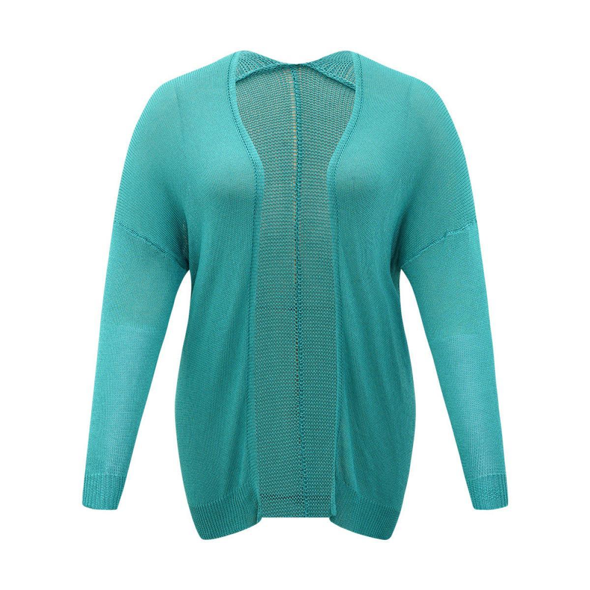 Plus Size Plain Open Front Loose Slightly Stretchy Cardigan Emerald Women Casual Loose Long Sleeve Everyday Cardigans BloomChic 14-16/1X Product Image