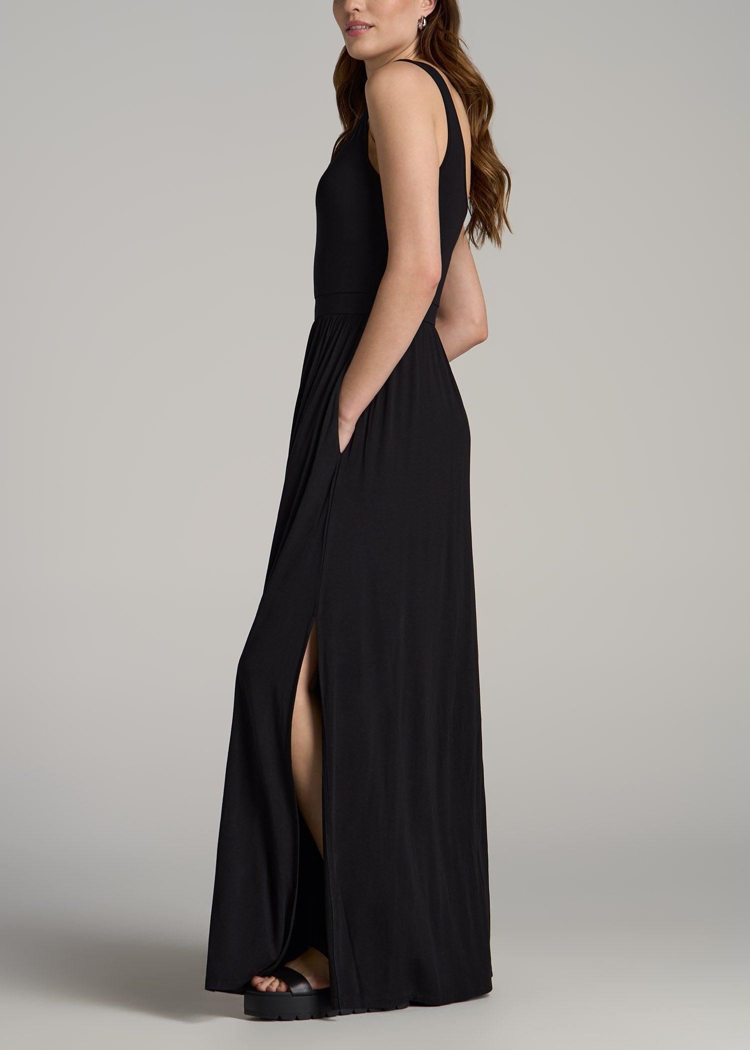 Jersey Tank Maxi Dress with Pockets for Tall Women in Steel Blue Product Image