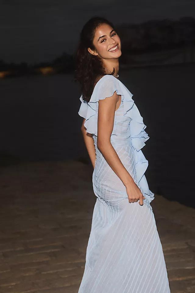 De La Vali Macaroon Pintuck Ruffled Chiffon Maxi Dress Product Image