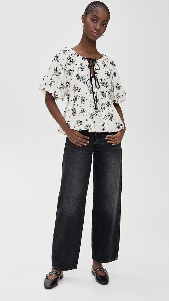 English Factory Flower Printed Puff Sleeve Top | Shopbop Product Image