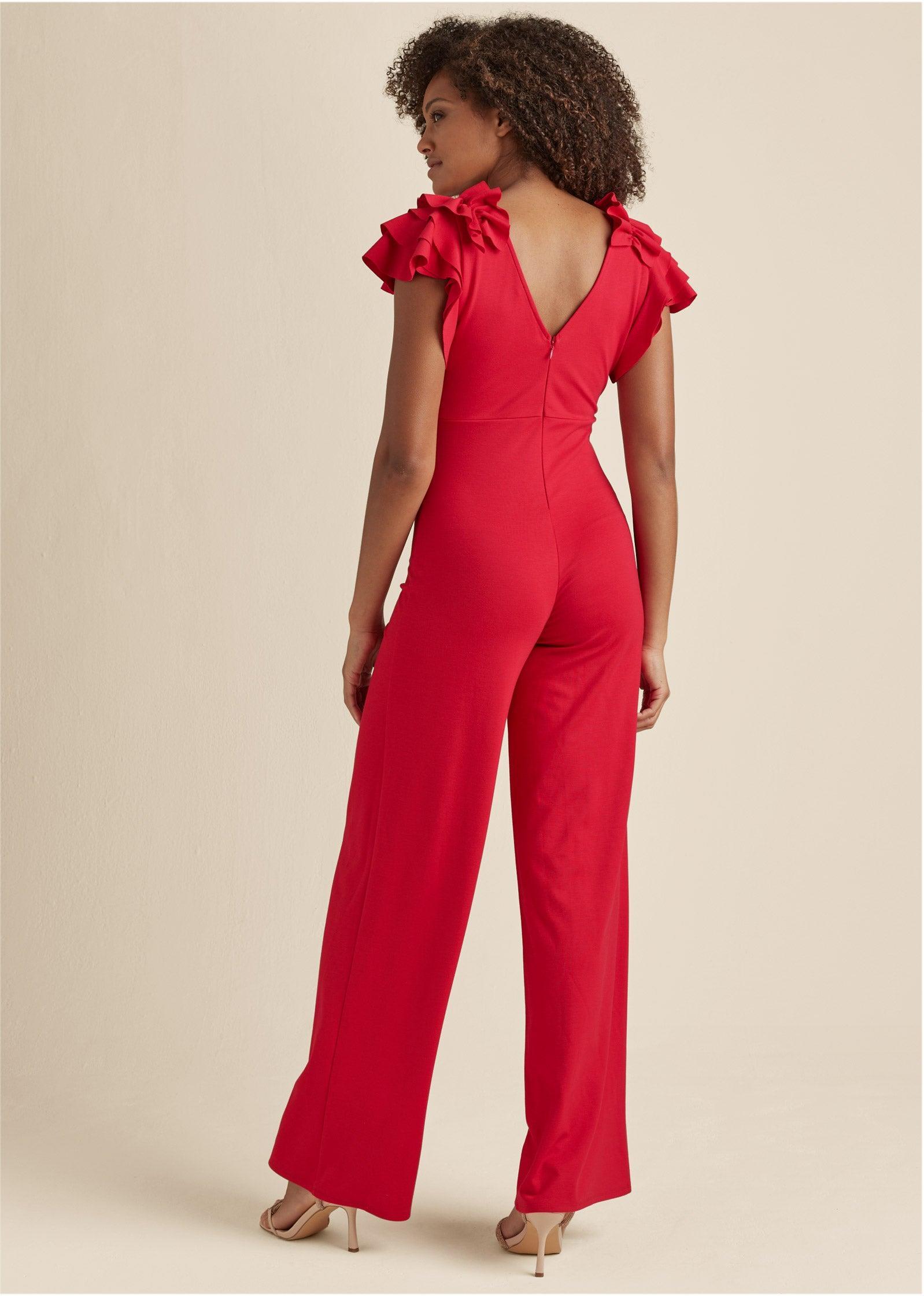Ruffle Sleeve Jumpsuit - Red Product Image