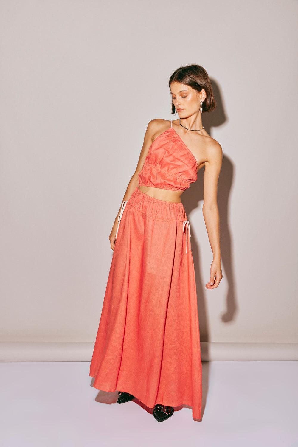 Te Amo Linen Maxi Dress Coral Product Image