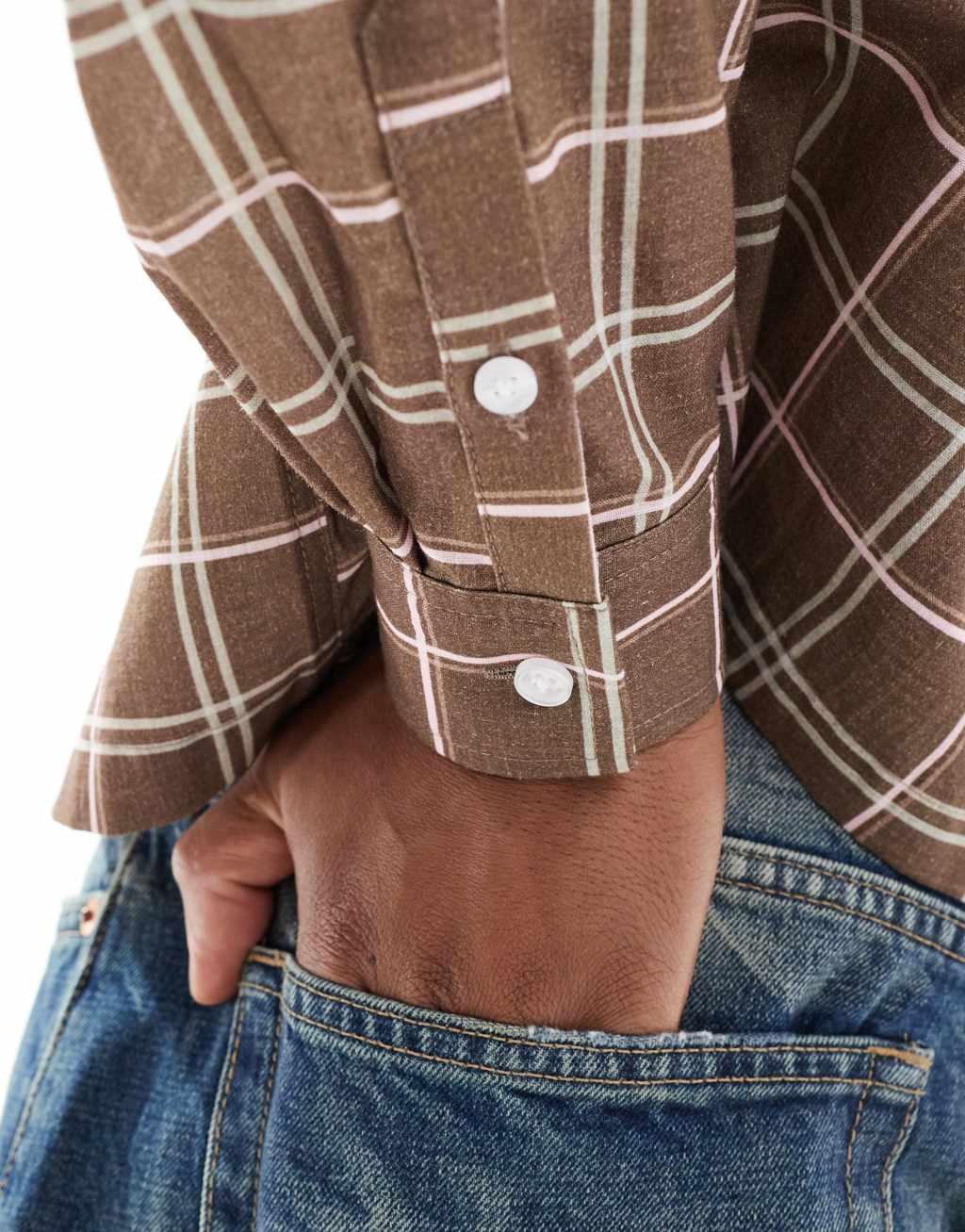 ASOS DESIGN oversized boxy shirt in cotton slub plaid Product Image