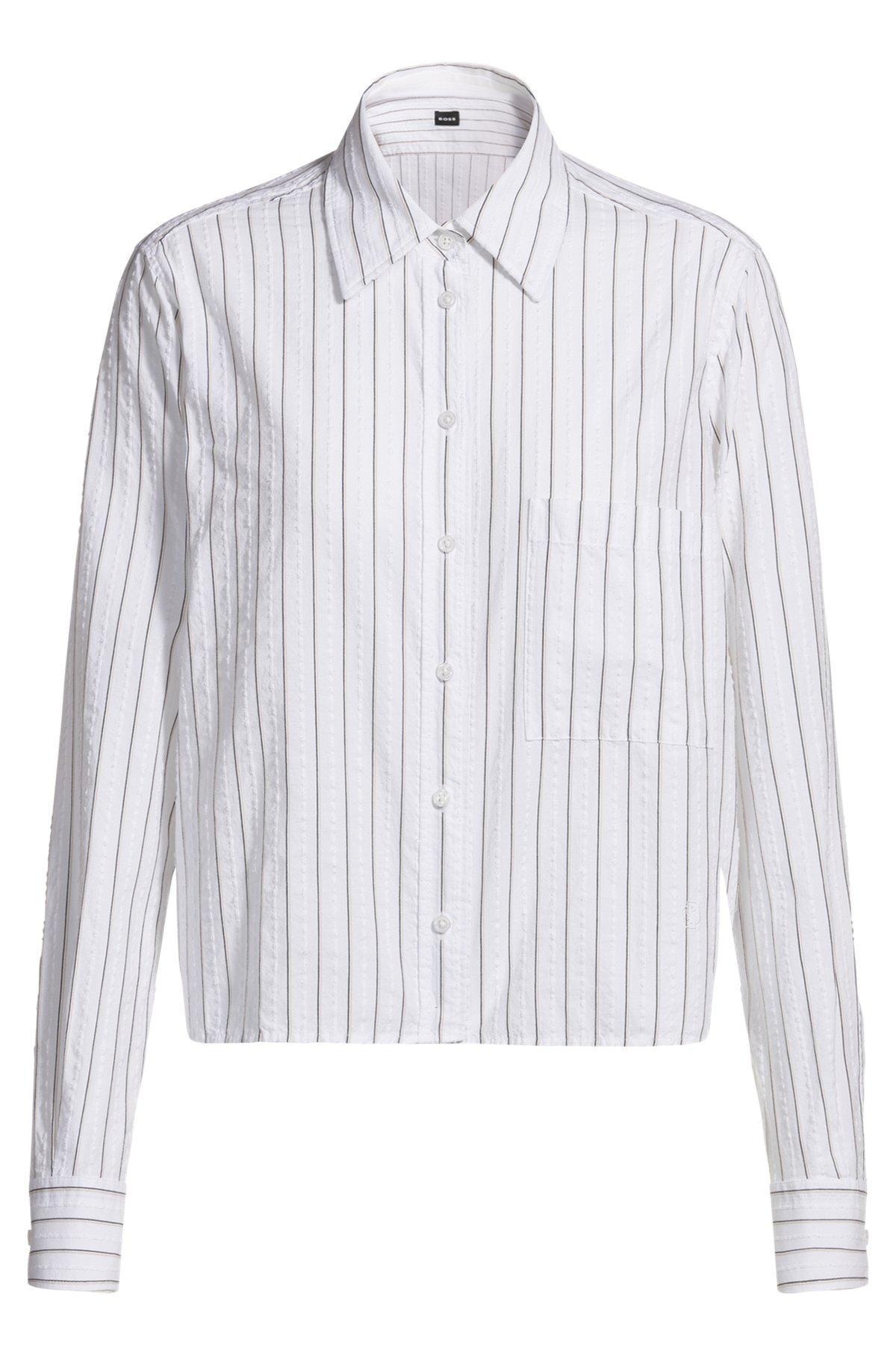 BOSS - Regular-fit blouse in a striped cotton blend - Patterned Product Image