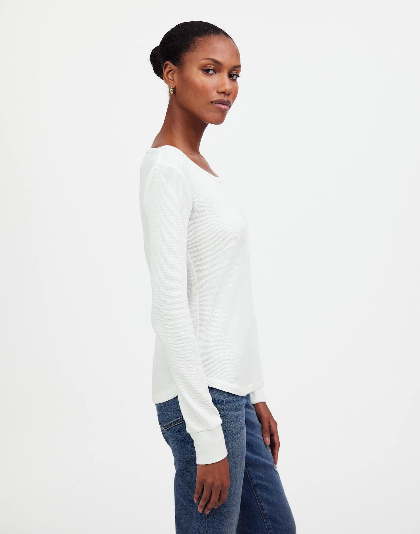 Waffle-Knit Scoopneck Henley Tee Product Image