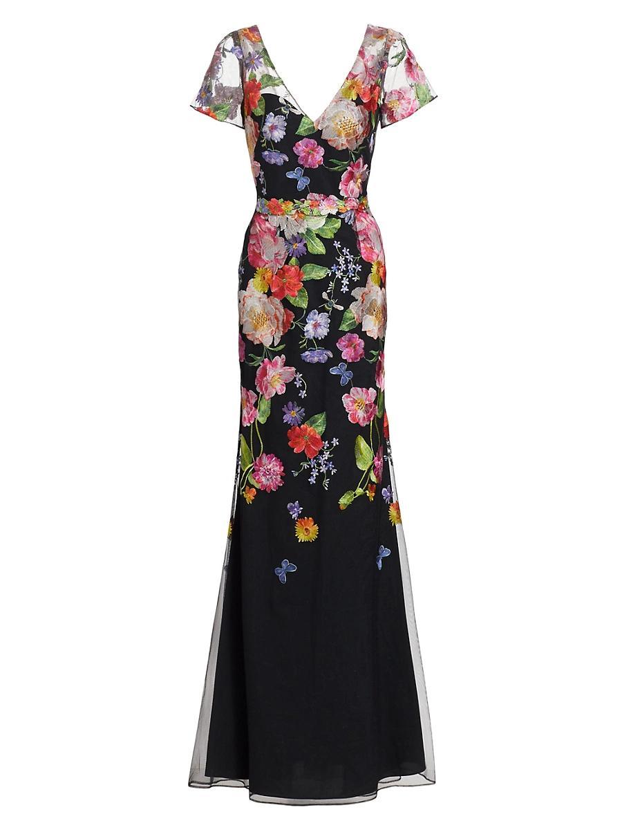 Womens Floral-Embroidered Tulle Lace-Up Gown Product Image