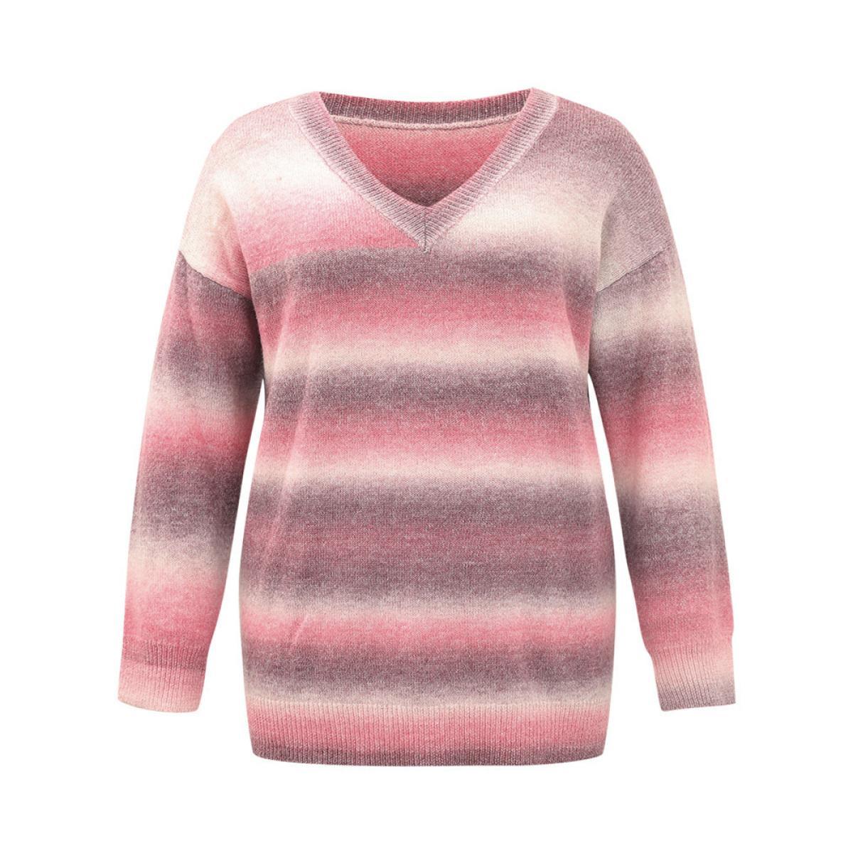 Plus Size Ombre Heather V Neck Elastic Cuffs Pullover Multicolor Women Casual Loose Long Sleeve V-neck Dailywear Pullovers BloomChic 18-20/2X Product Image