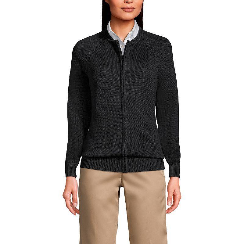 Women's Lands' End School Uniform Zipper-Front Cardigan Sweater, Size: Large, Classic Blue Product Image
