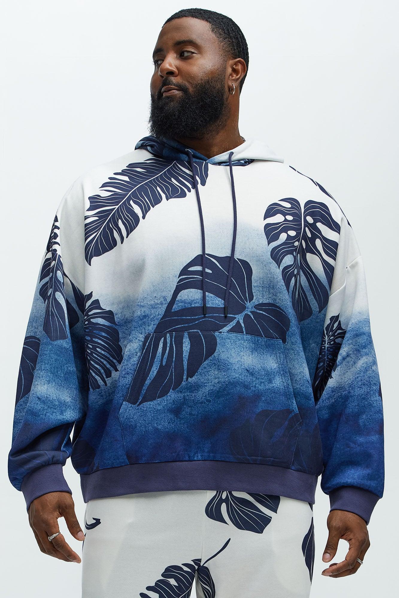 Pohai Printed Foliage Oversized Hoodie - Blue/combo Product Image