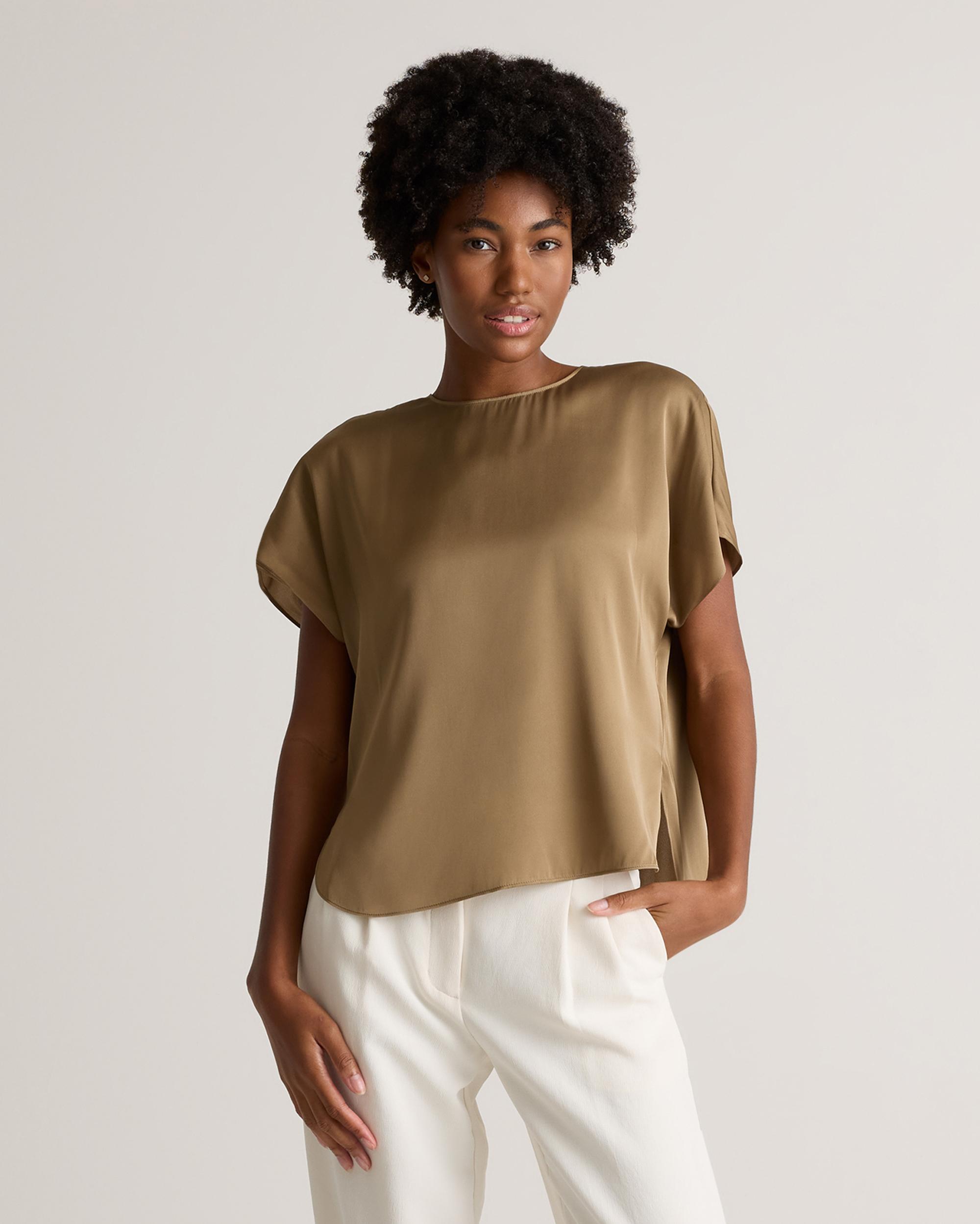 Washable Stretch Silk Split Hem Tee Product Image