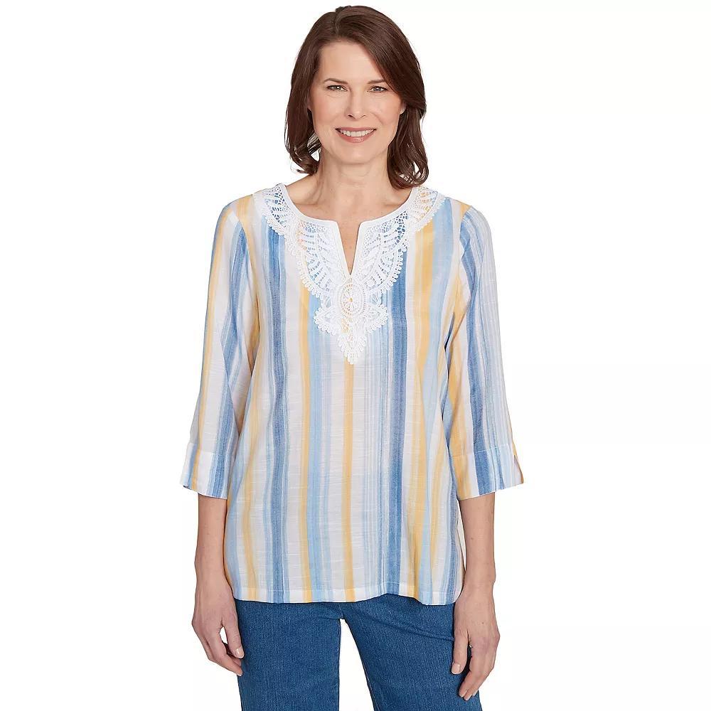 Petite Alfred Dunner Striped Woven Top, Women's, Size: Medium Petite, Blue Team Product Image