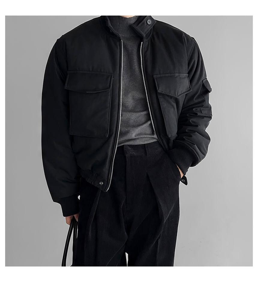 Stand Collar Plain Zip Up Puffer Jacket Product Image