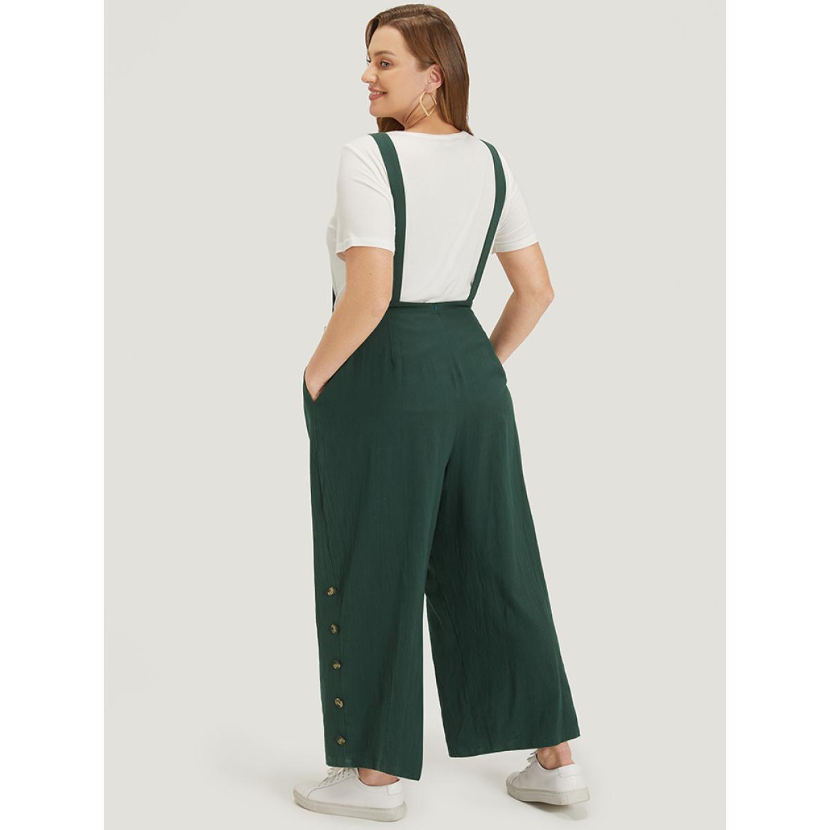 Plus Size Cyan Solid Button Detail Pocket Adjustable Straps Cami Jumpsuit Women Casual Sleeveless Square Neck Dailywear Loose Jumpsuits BloomChic 26/4X Product Image