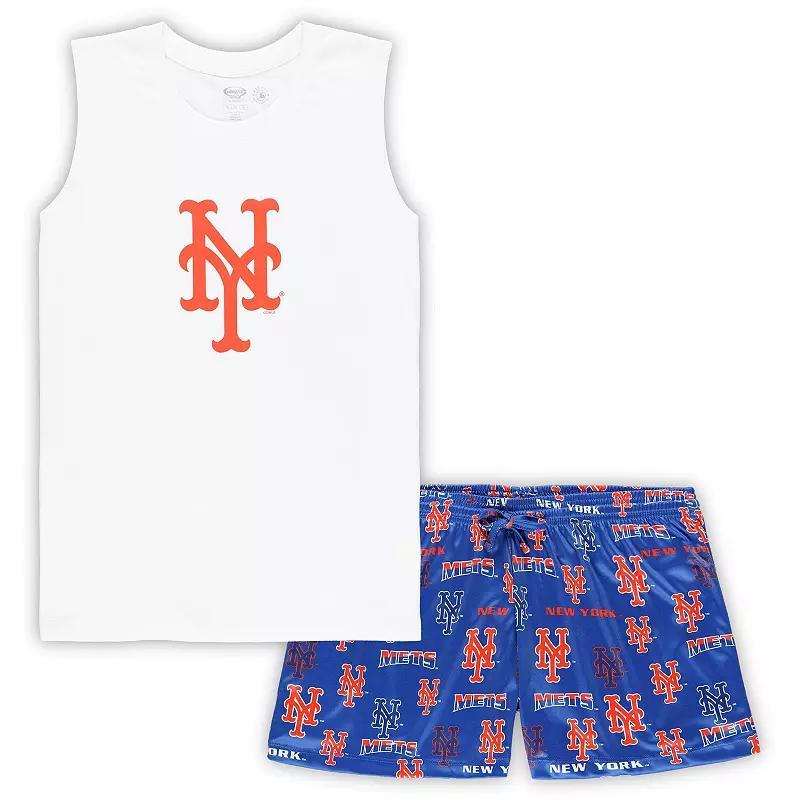 Women's Concepts Sport White/Royal New York Mets Plus Size Tank Top & Shorts Sleep Set, Size: 4XL Product Image