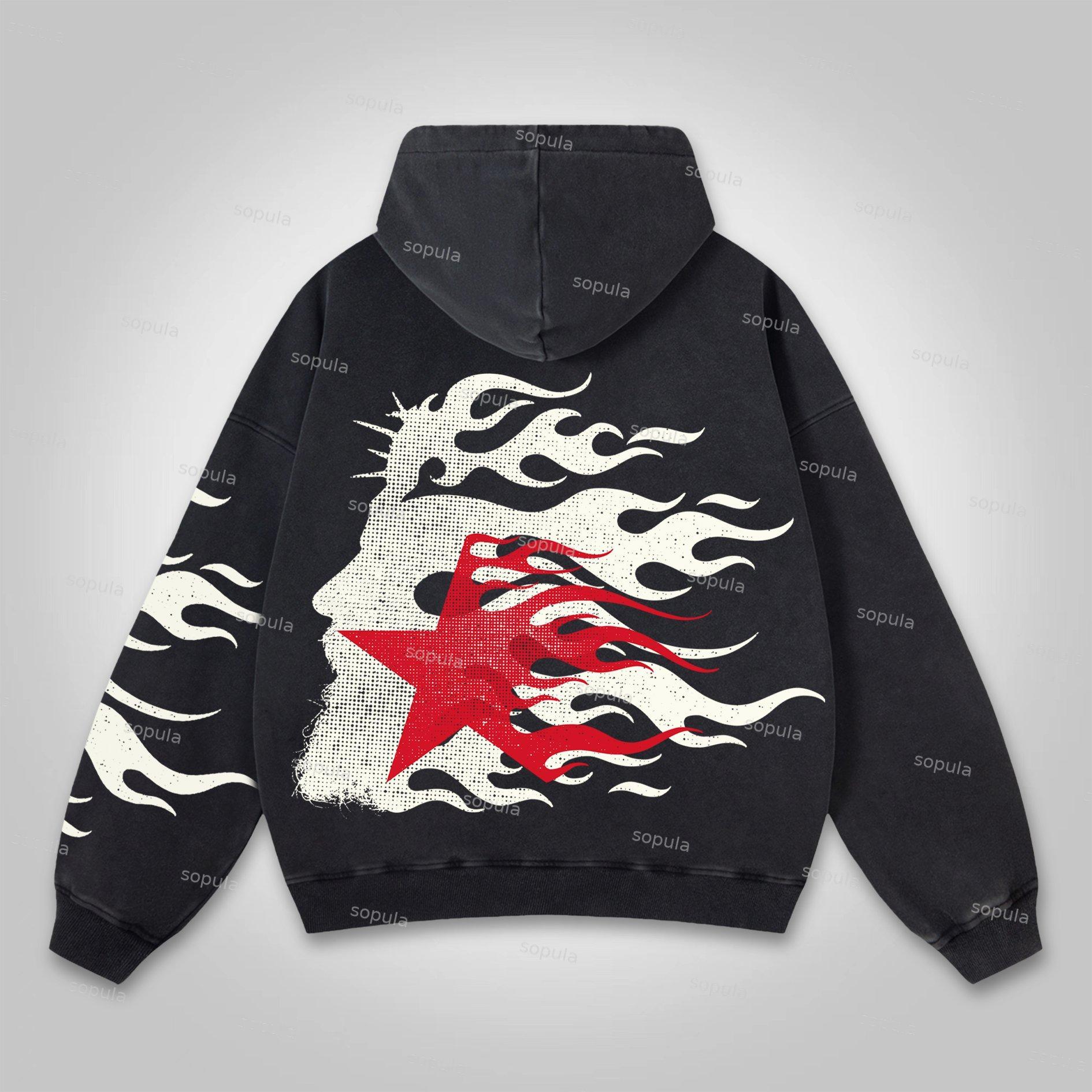 Sopula Vintage Flame Jesus Son of God Graphic Washed Hoodie Product Image
