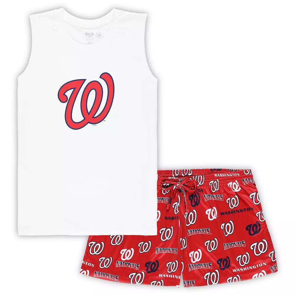 Women's Concepts Sport White/Red Washington Nationals Plus Size Tank Top & Shorts Sleep Set, Size: 3XL Product Image