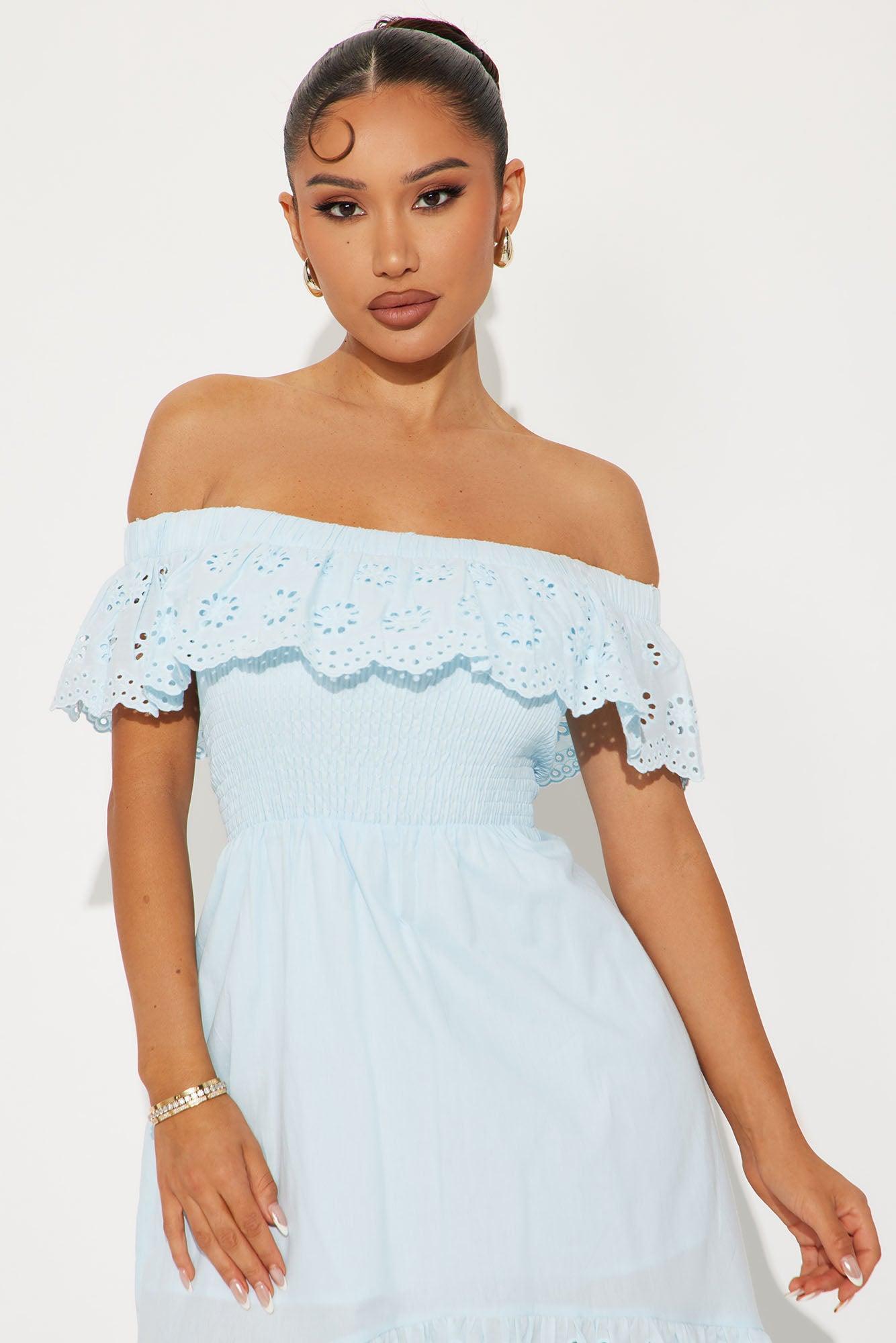 Vanessa Off Shoulder Midi Dress - Blue Product Image