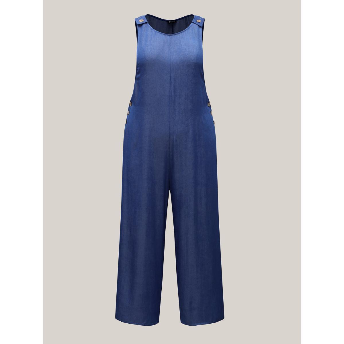 Plus Size Mediumblue Adjustable Straps Fake-Denim Jumpsuit Women Elegant Sleeveless U-neck Everyday-Elegant Loose Jumpsuits BloomChic 18-20/2X Product Image