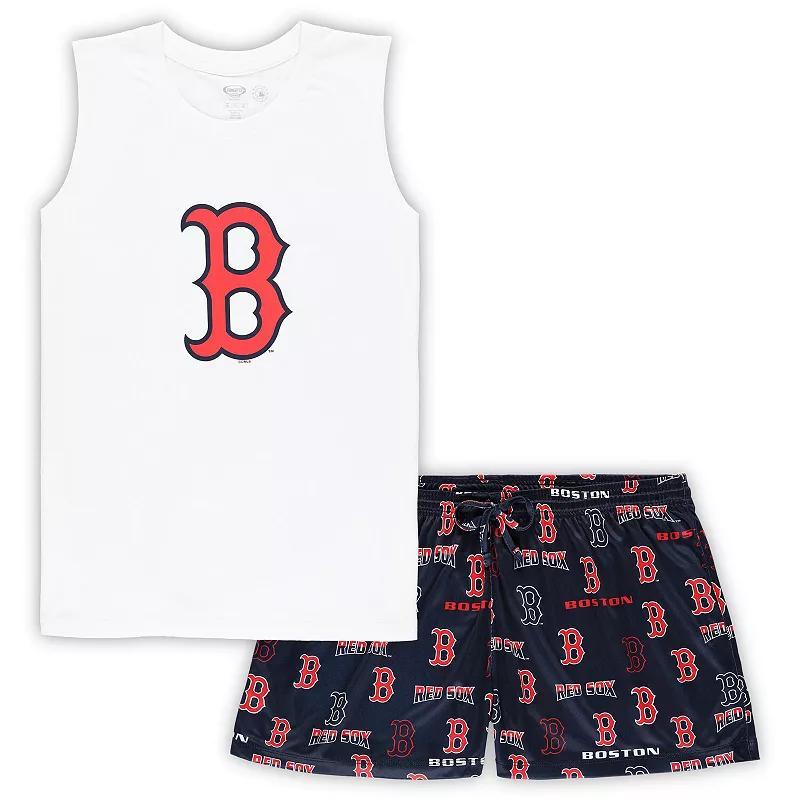 Women's Concepts Sport White/Navy Boston Red Sox Plus Size Tank Top & Shorts Sleep Set, Size: 4XL Product Image