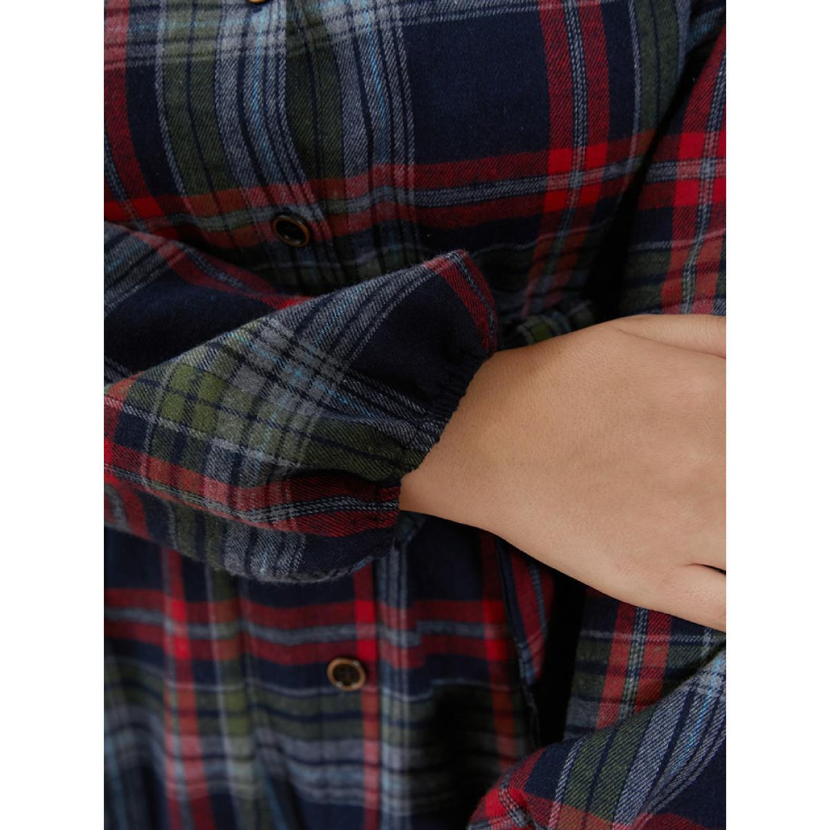 Plaid Plus Size Women Dailywear Midi Dress Pocket Slightly Stretchy Lantern Sleeve Long Sleeve Shirt Collar Pocket Belt Elegance Dresses BloomChic Product Image