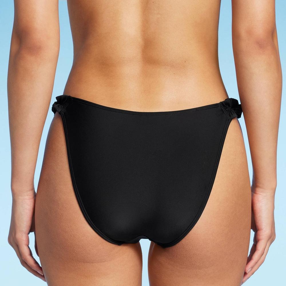 Womens Ruffle Strap High Leg Cheeky Bikini Bottom - Wild Fable Black XXS Product Image