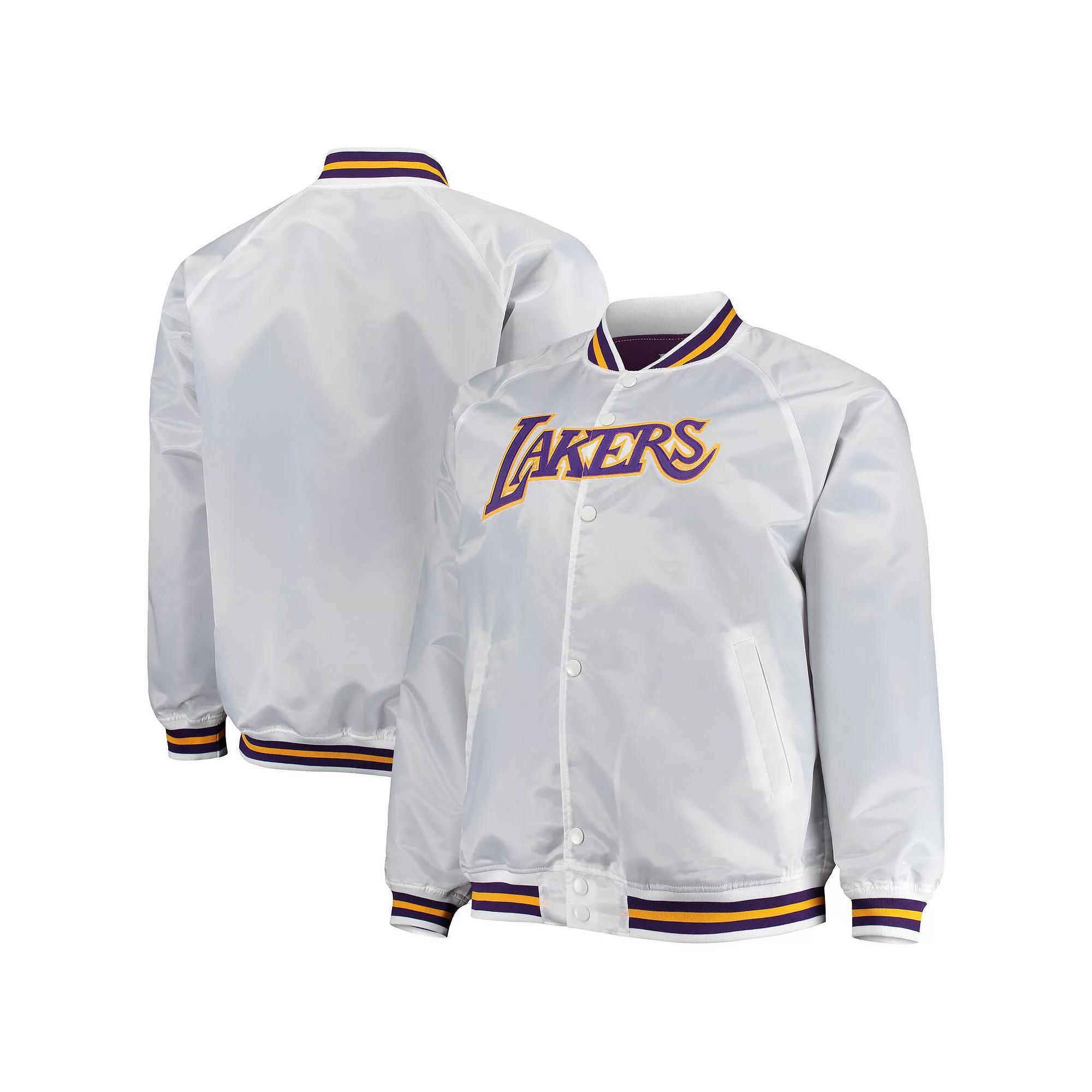 Men's Mitchell & Ness White Los Angeles Lakers Big & Tall Hardwood Classics Raglan Satin Full-Snap Jacket, Size: 2XB Product Image